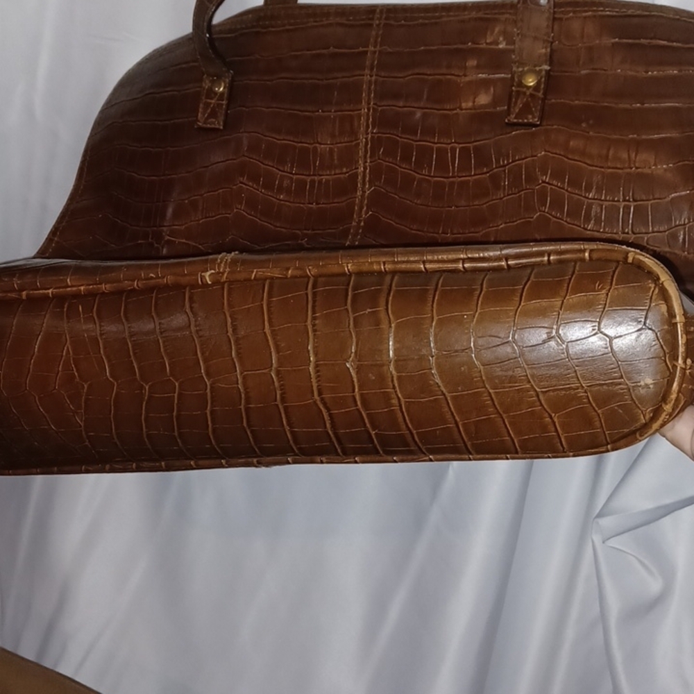 Bueno Dark Brown Faux leather croc embossed shoulder Tote laptop travel bag - Picture 8 of 8